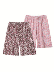 Women's Large Size Pajama Shorts Sets Summer Casual Loose Print