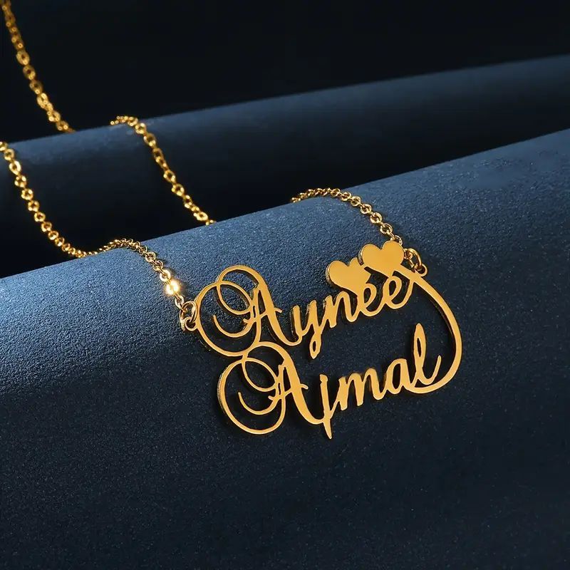 Stainless Steel Couple's Love Jewelry Double Name Pendant Necklace for Women