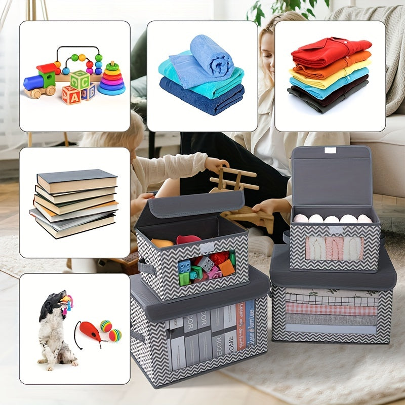 Juego de 4 cajas de almacenamiento plegables para armario con asas y tapas