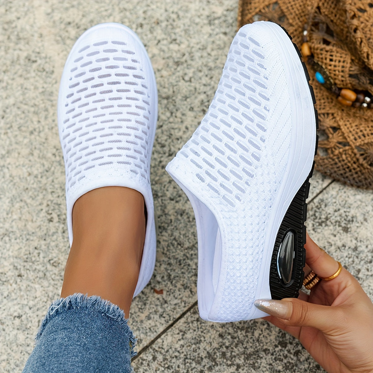 Women's Breathable Mesh Mules Lightweight Non-Slip Summer Shoes White