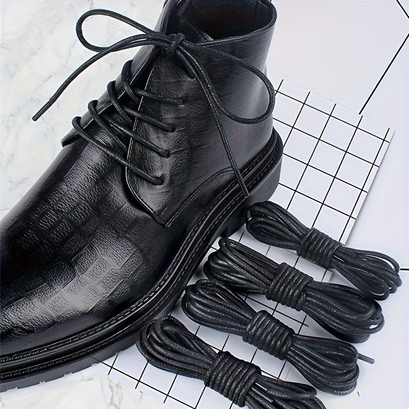 Men Women Black Round Waxed Leather Shoelaces for Formal Shoes