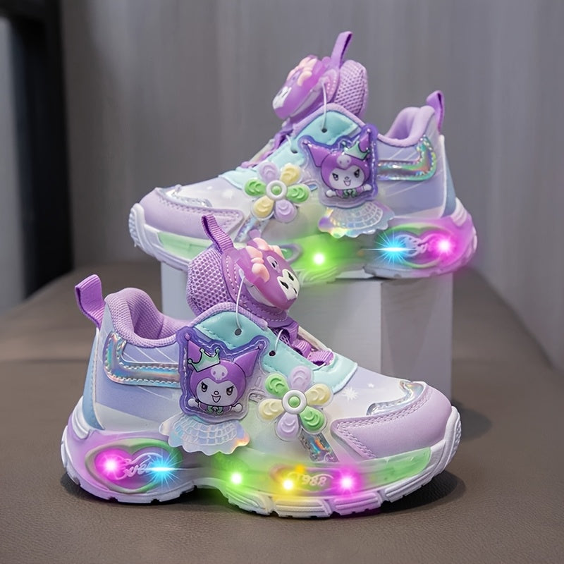 Girls' Spring Sneakers with Glowing Lights Cartoon Design Low Top Rubber Sole