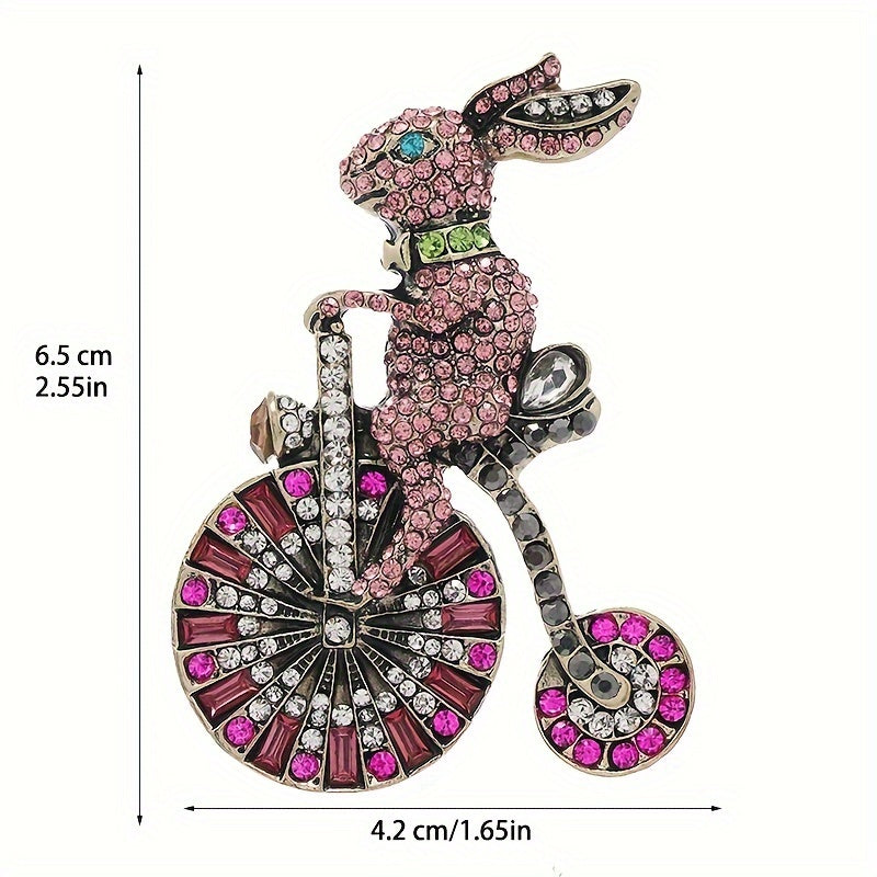 Retro Bunny Bicycle Shaped Rhinestone Brooch for Women