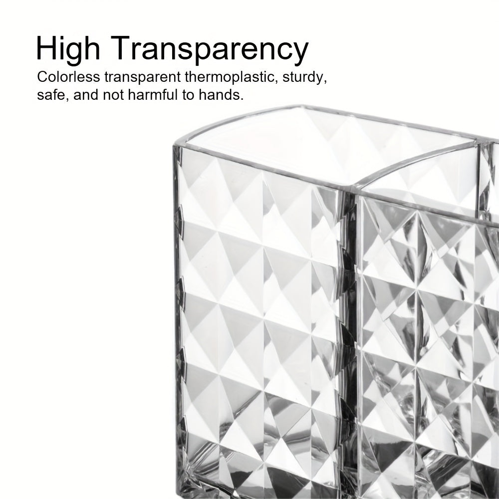 Стильный органайзер для кистей с 3 отделениями, выполненный из легкого прозрачного акрила с геометрическим дизайном для туалетного столика или стола, не требует электроэнергии. Органайзер для макияжа для туалетного столика или стола.