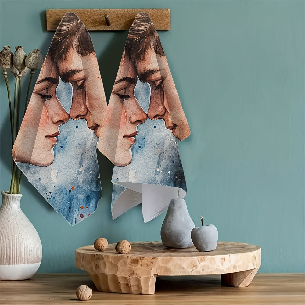 2 Ultra Soft Watercolor Dish Towels 40x60cm Absorbent Kitchen Decor