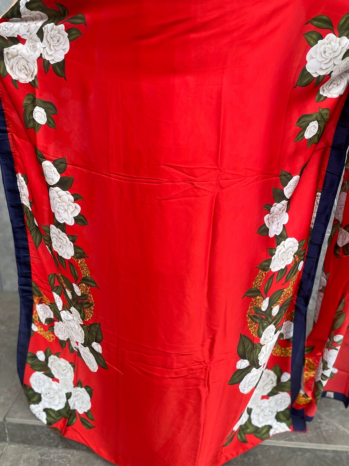 Plus Size Floral Tunic Dress Polyester Batwing Sleeves Party Wear