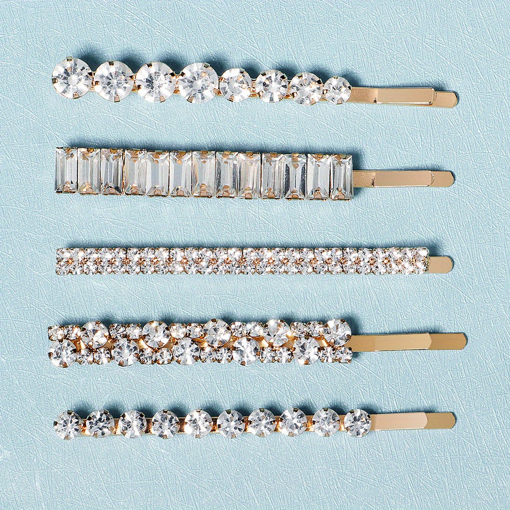 Set of 5 Crystal Hair Clips Rhinestone Bobby Pins Bangs Side Clips for Women