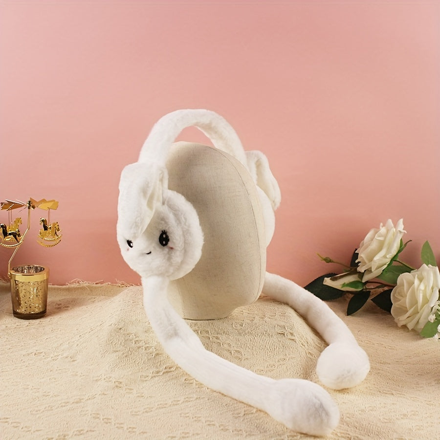 Soft Knitted Bunny Ear Ear Warmers, Stretchable Polyester, Hand Washable, Cozy Ear Protection