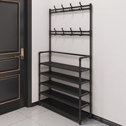 Stainless Steel 4-Tier Coat and Shoe Rack with 8 Hooks for Entryway Living Room Bedroom Office Black or White