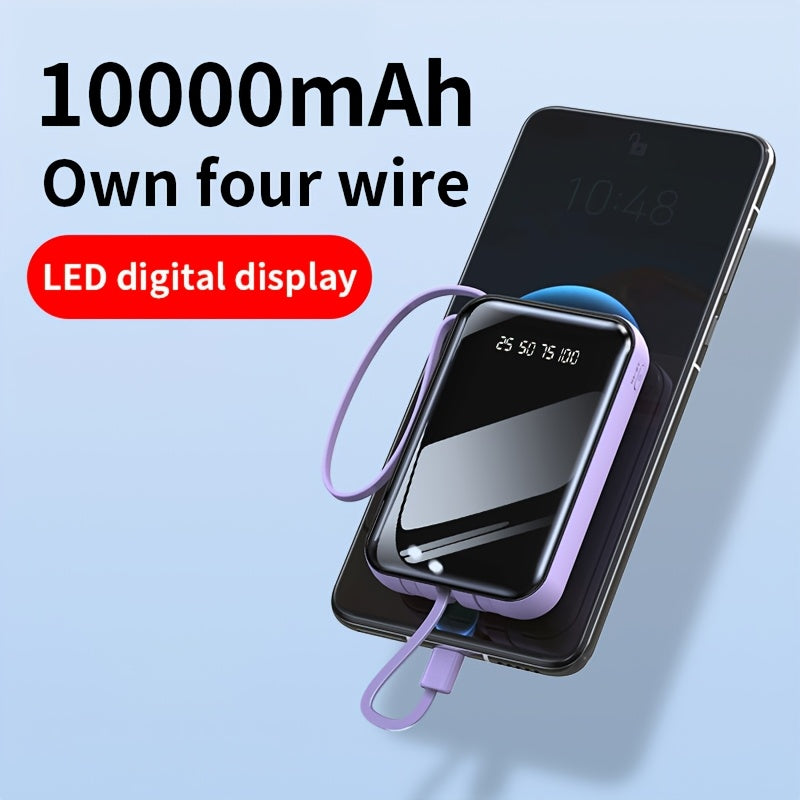 10000mAh quvvatga ega portativ quvvat banki, LED displey, USB Type-C zaryadlovchi, chiroq, qayta zaryadlanadigan litiy polymer batareya va iPhone/Android qurilmalari uchun favqulodda zaxira.