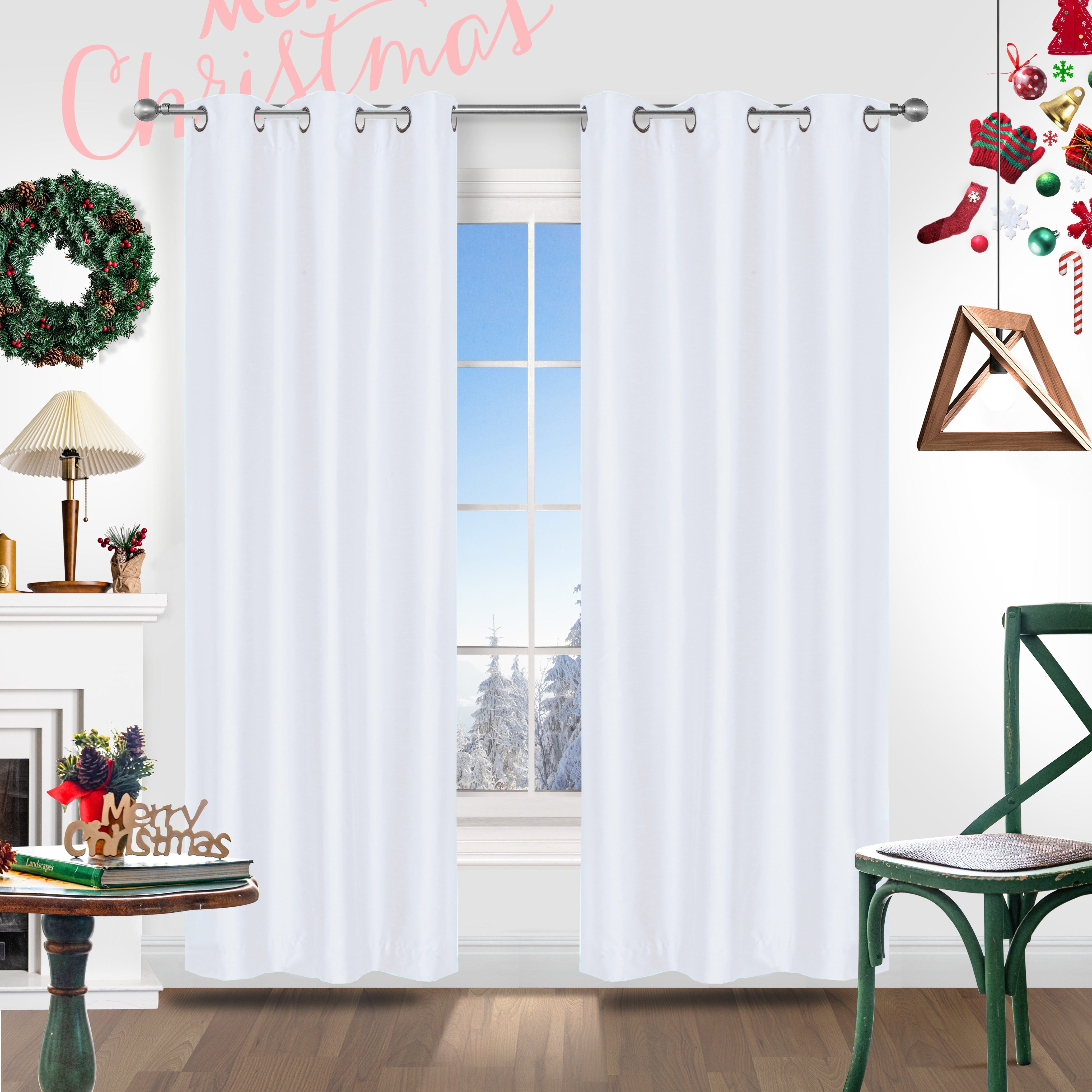 Red Christmas Curtains 2 Pieces Faux Silk Grommet Top for Living Room Bedroom Office