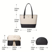 Women's Tote Bag Set 2025 PU Removable Strap Zipper No Pattern