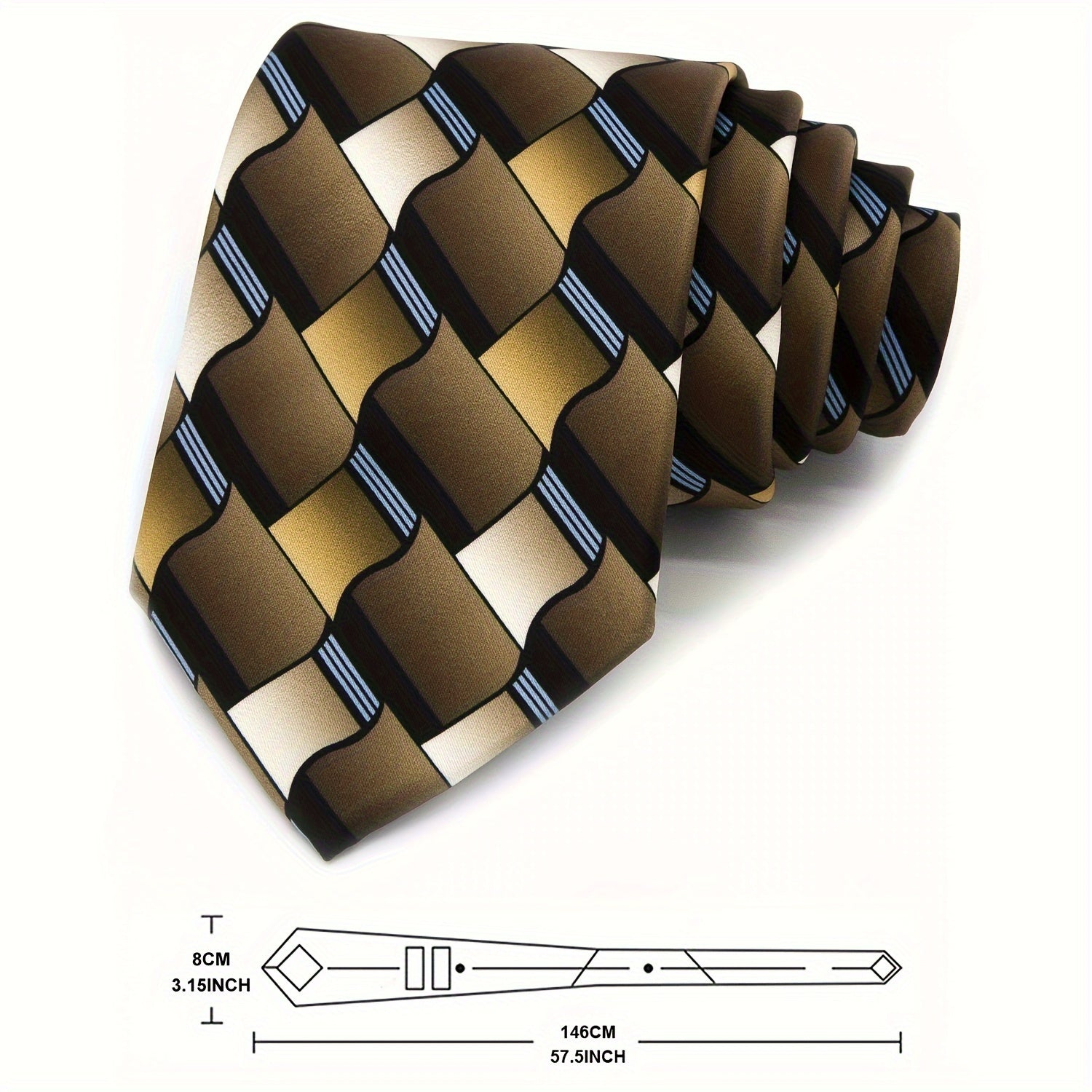 Men's Vintage Print Polyester Necktie with Abstract Geometric and Floral Pattern for Casual Street Style