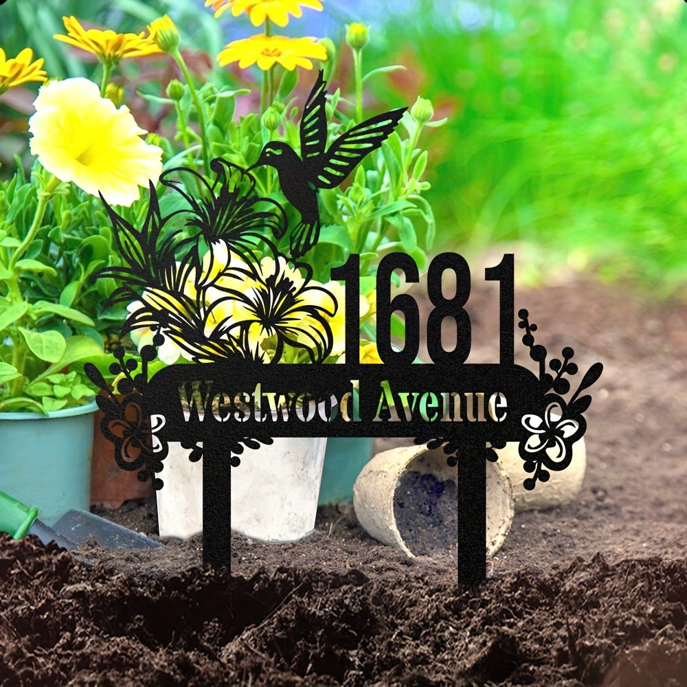 Personalized Hummingbird Metal Yard Sign with Address Durable Weatherproof Garden Stake