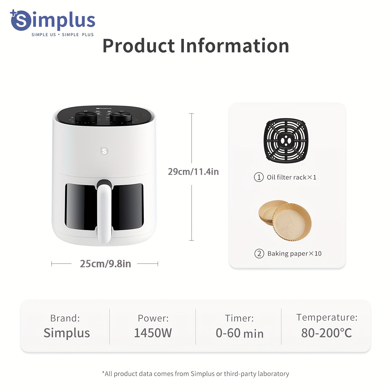 4.5L Havo Fryyer bilan oynali 1450W issiq havo aylanishi, oson tozalash