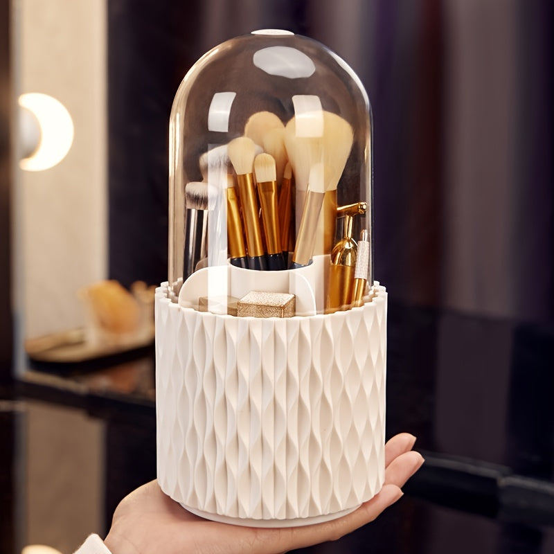 Unisex Plastic 360° Rotating Makeup Brush Organizer Storage Box with Compartments