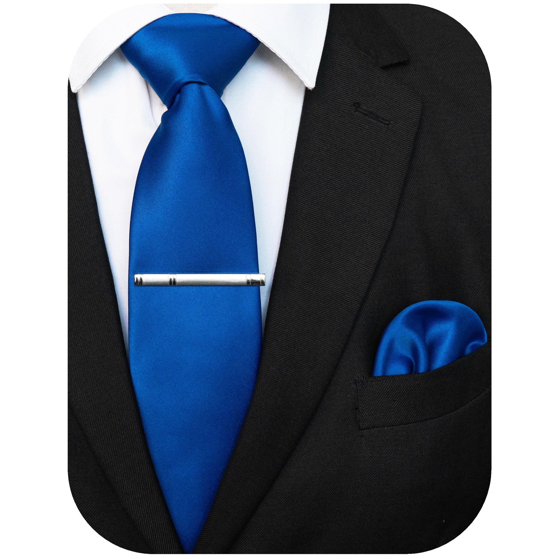 Men's Solid Color Tie and Pocket Square Set with Tie Clip for Business and Wedding