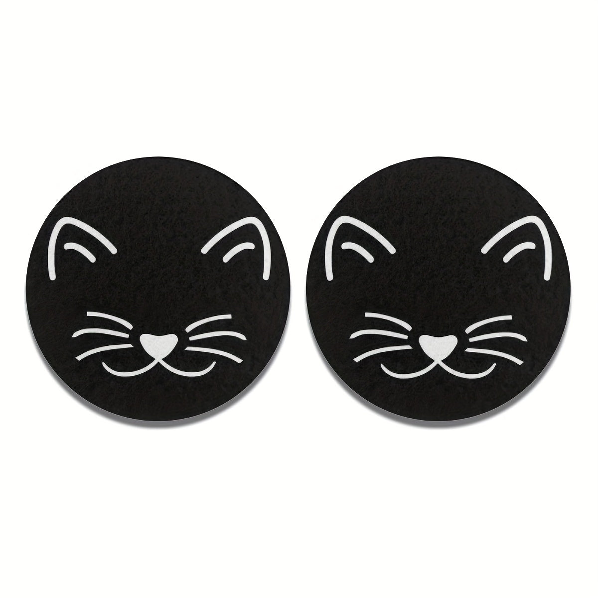 2pcs Black and White Cat Pattern Absorbent Rubber Car Coasters for Cars and Home