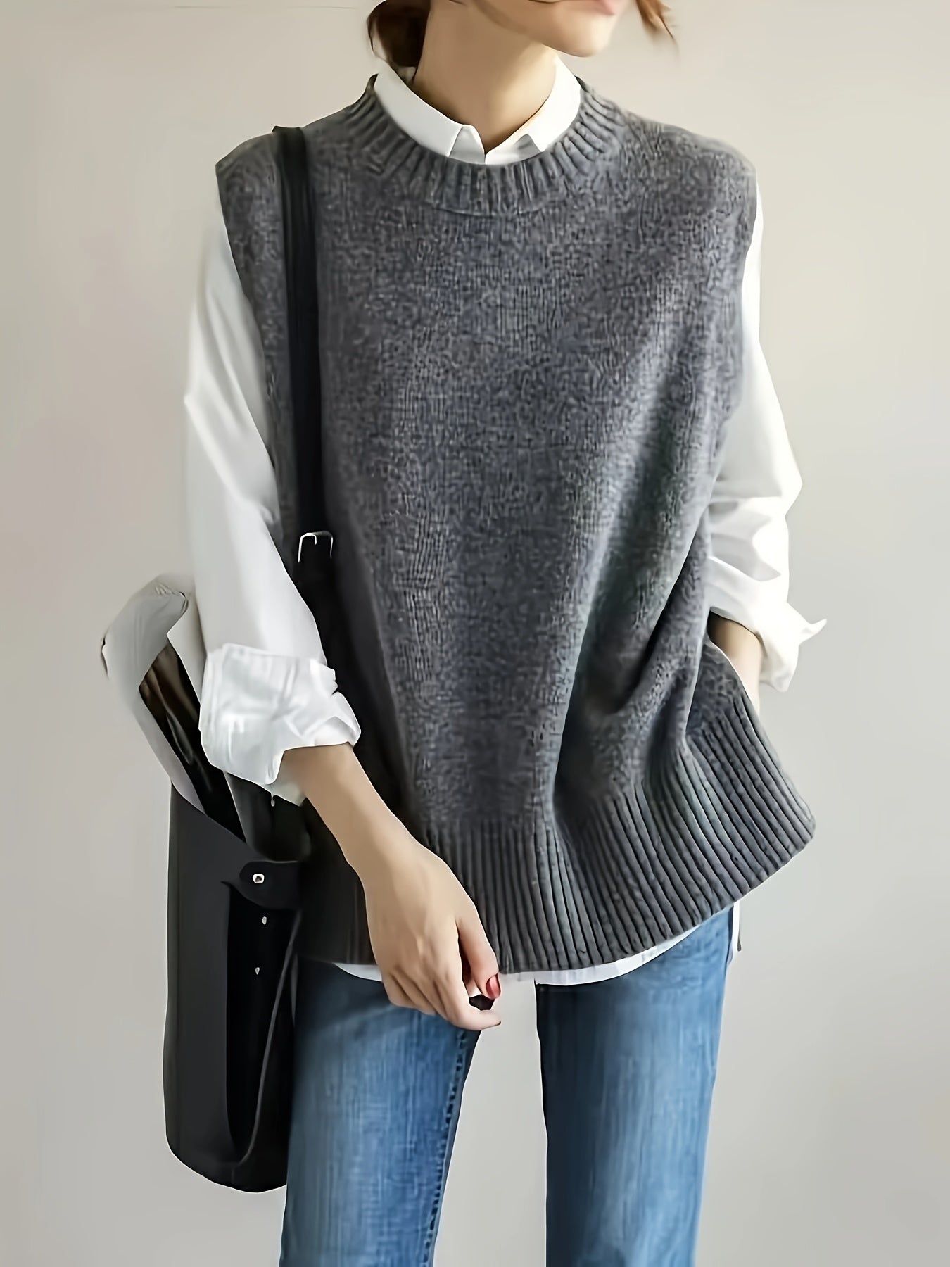 Chaleco de punto acanalado sin mangas para mujer talla grande, casual, verano, abertura frontal, color sólido