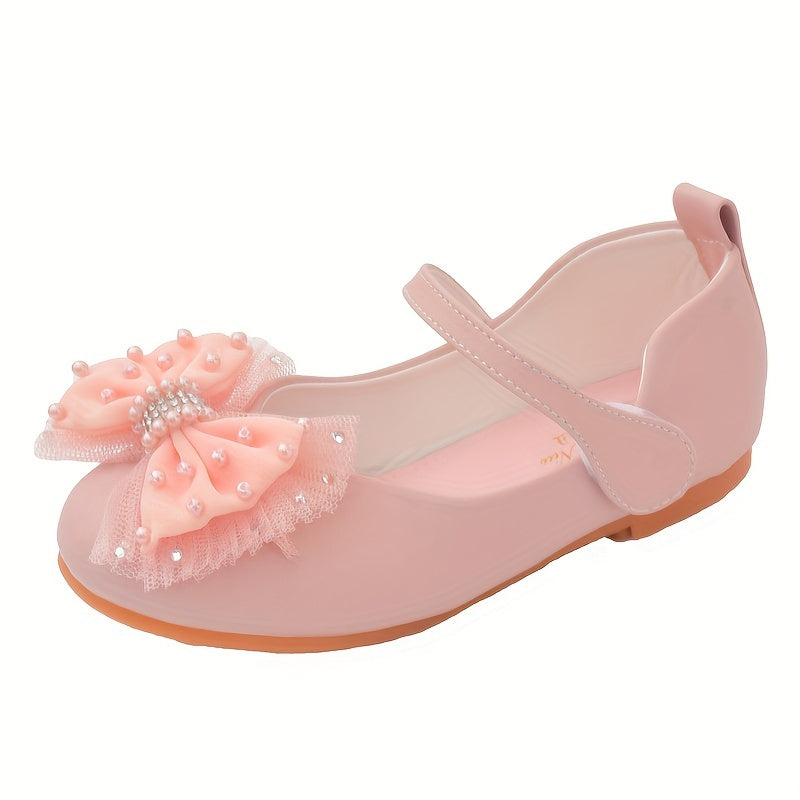 Zapatillas de ballet rosas para niñas con lazo de perlas, suela antideslizante, suave y transpirable para primavera y otoño