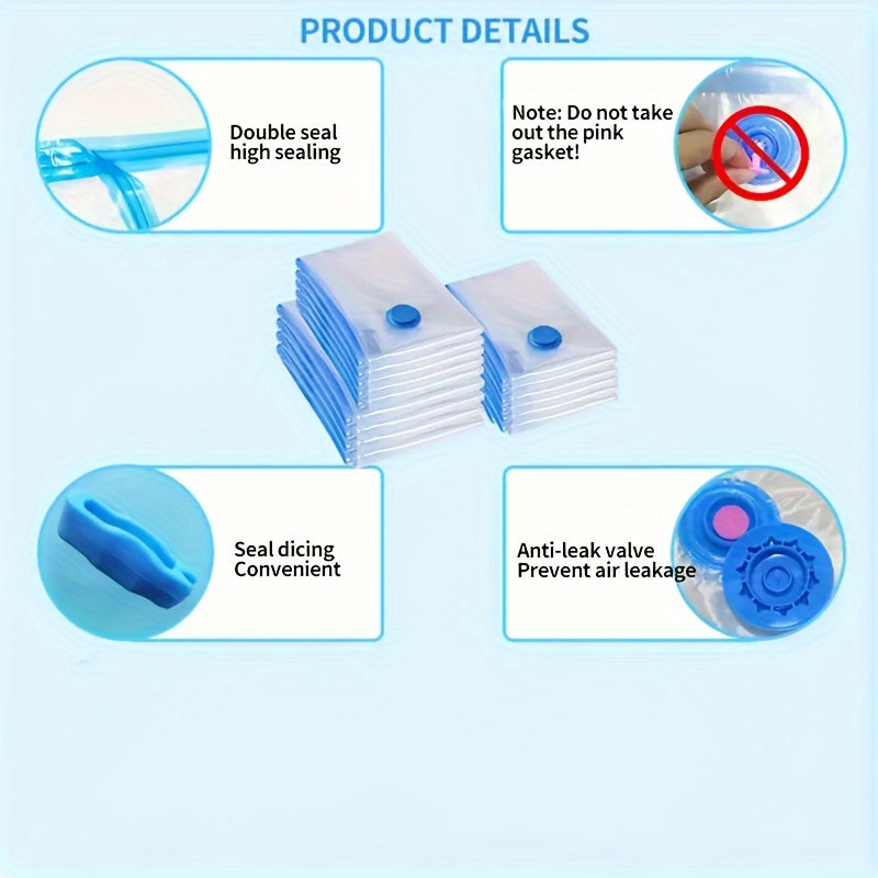 Kiyimlar va yotoqxona uchun 6 ta vakuum saqlash sumkasi va qo'l pompasi to'plami