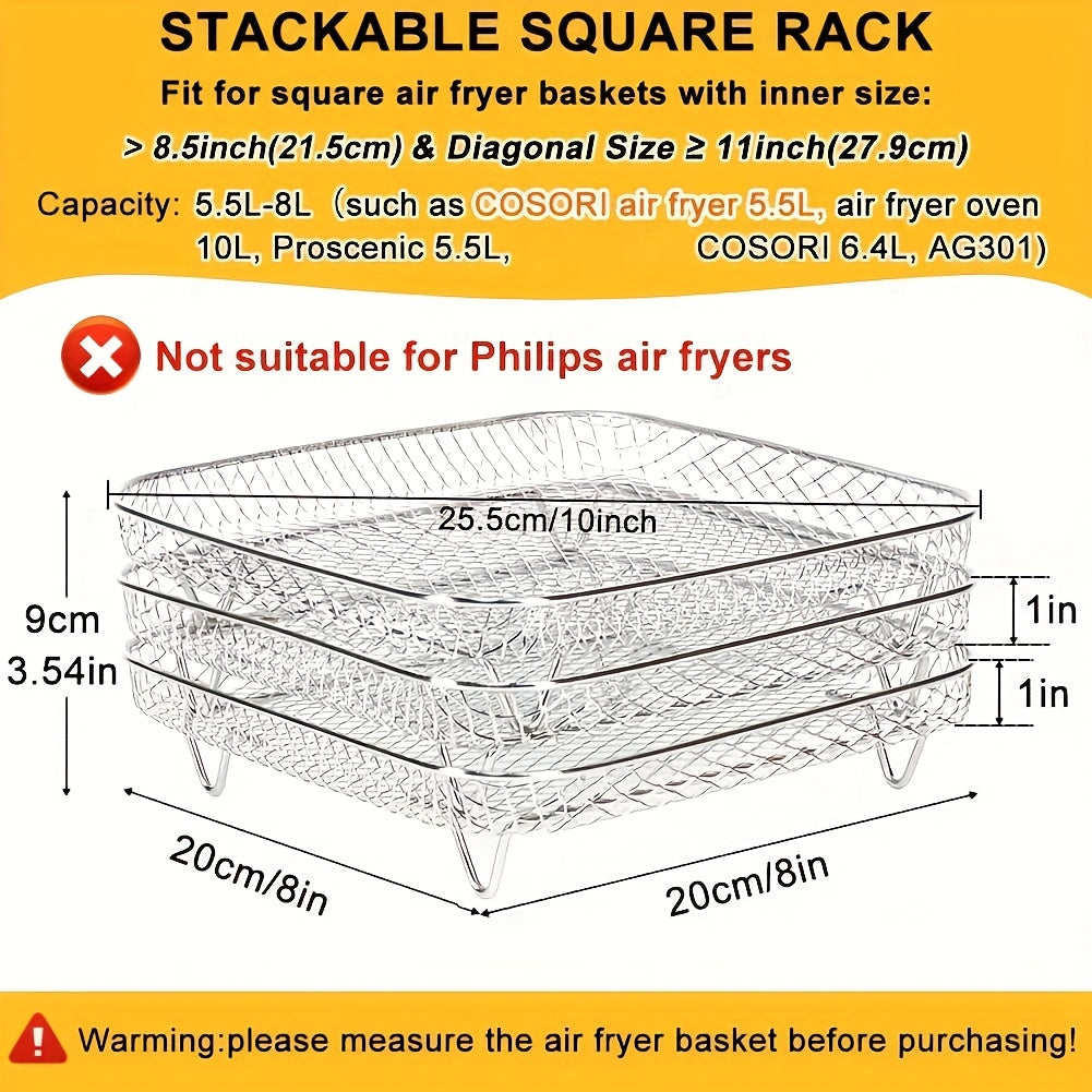 Air Fryer Accessories Set for Max Pro Hot Air Fryers Mesh Stackable Basket Stainless Steel