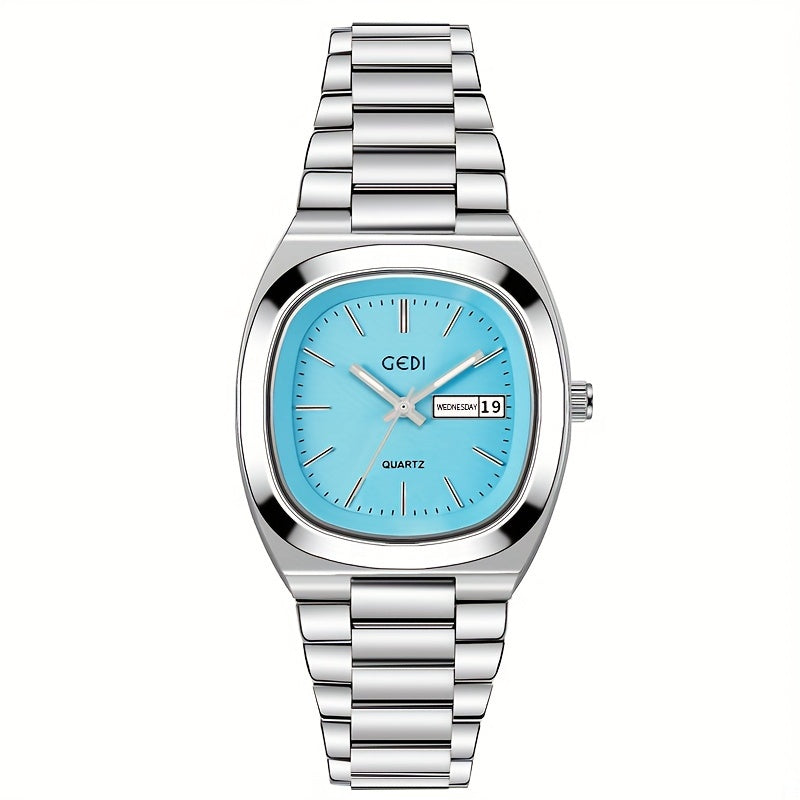 Women's Square Stainless Steel Watch with Quartz Movement Analog Calendar Date