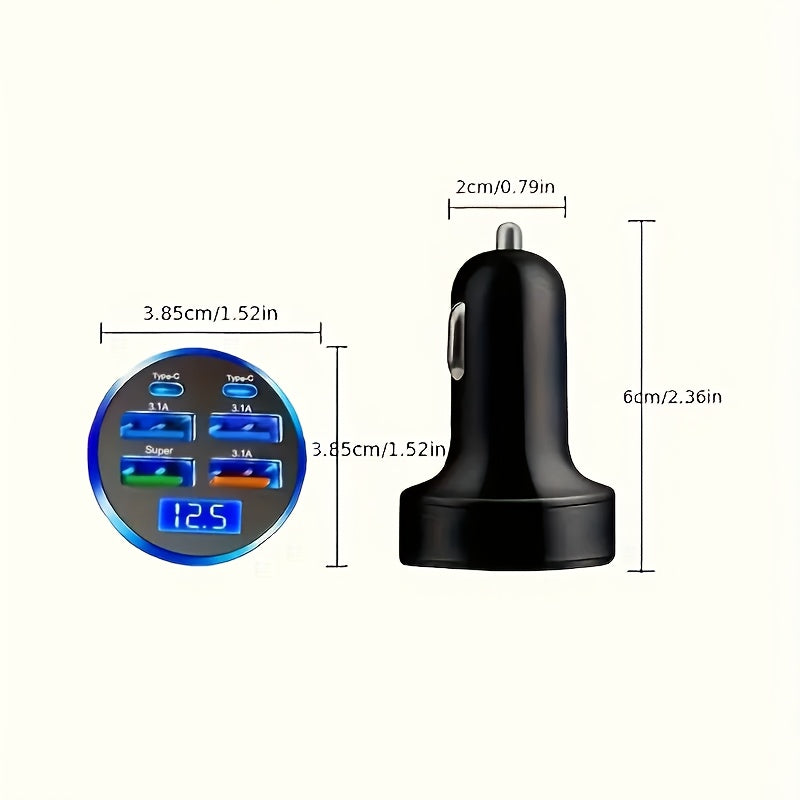 6-в-1 Быстрая зарядка для автомобиля с LED-дисплеем, двойной USB PD QC3.0