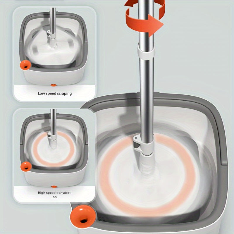 Автоматическая вращающаяся швабра для уборки дома с 2 сменными головками, удлиненной ручкой, функцией автоматического высушивания без рук, ведро в комплекте - идеально подходит для уборки полов в доме