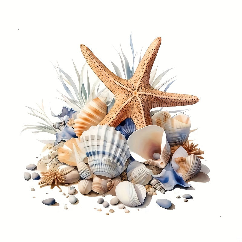 Ocean-Themed Bathroom Decal Set with Starfish and Shells Glossy PVC Ceramic Surface Decor