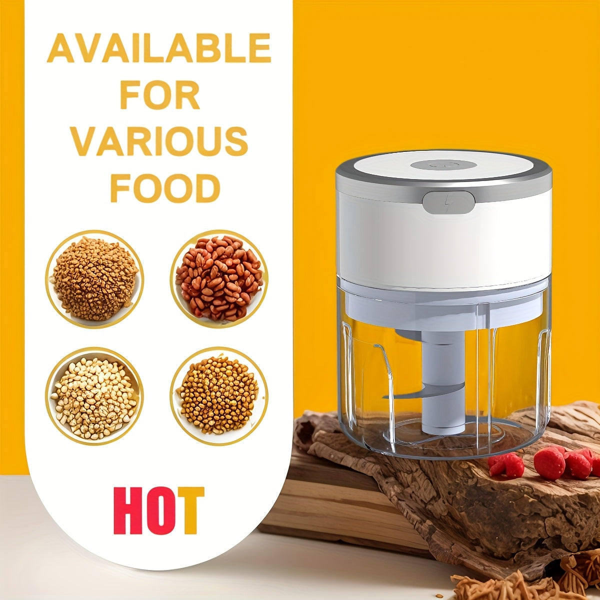 Kuchli maydalagich bilan USB orqali qayta zaryadlanadigan Elektr sarimsoq maydalagich, turli mahsulotlar uchun - kichik, shaffof va portativ oshxona asbobi.