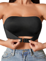 Seamless Strapless Bustier Bra for Women Beige No Underwire Front Closure