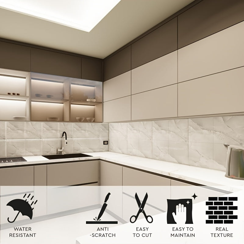 Vintage Marble Self-Adhesive Wall Tiles Waterproof Peel and Stick Backsplash for Bathroom Kitchen Living Room