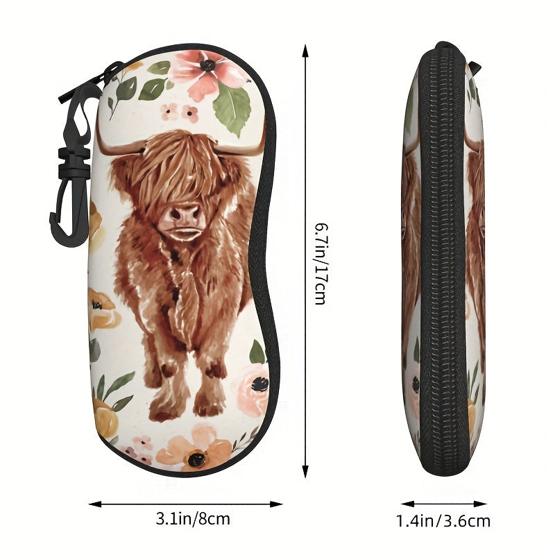 Eyeglasses Case with Boho Floral Design Zipper Pouch for Men and Women