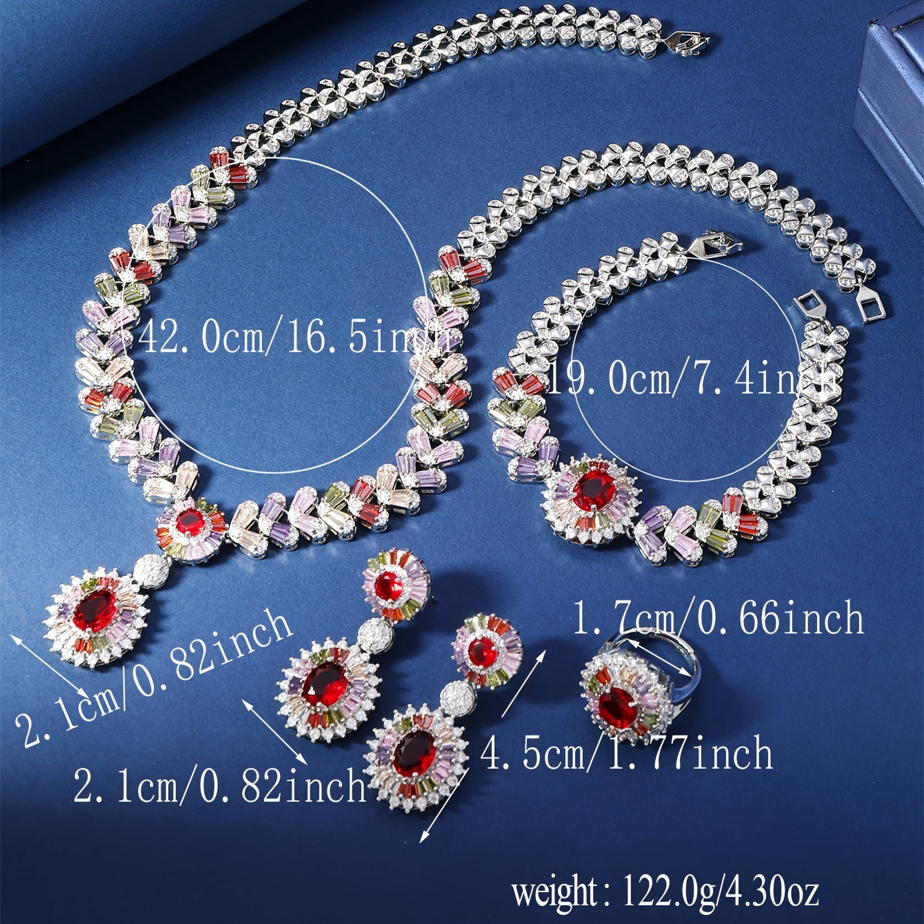 Vintage 24K Gold Plated Zirconia Jewelry Set with Necklace Bracelet Earrings Ring for Women