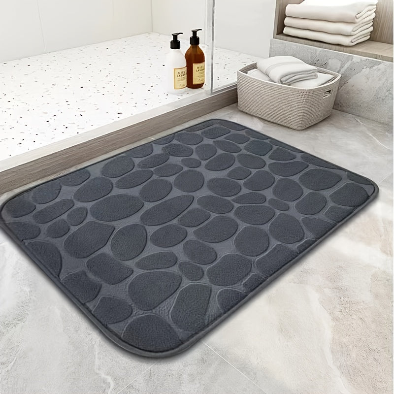 Red Memory Foam Bath Mat with Geometric Heart Design Non-Slip Quick-Dry Absorbent