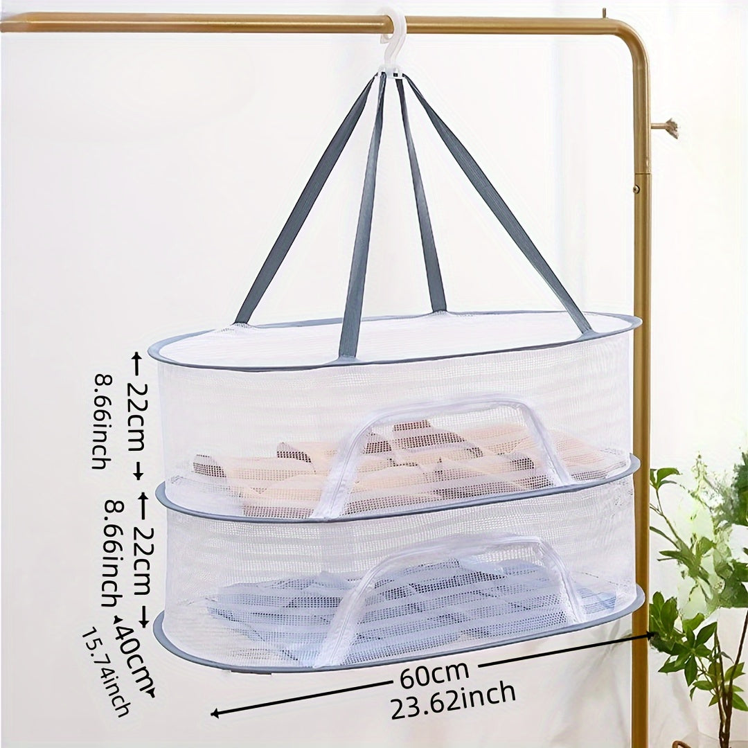 Zipperli Qaytiriladigan Tashqi Quritish Rack - O'simliklar, Mevalar, Sabzavotlar, Baliq va Kiyimlar uchun - 1-3 Qavatli Osish uchun Ko'p Maqsadli Tarmoq Qurituvchi