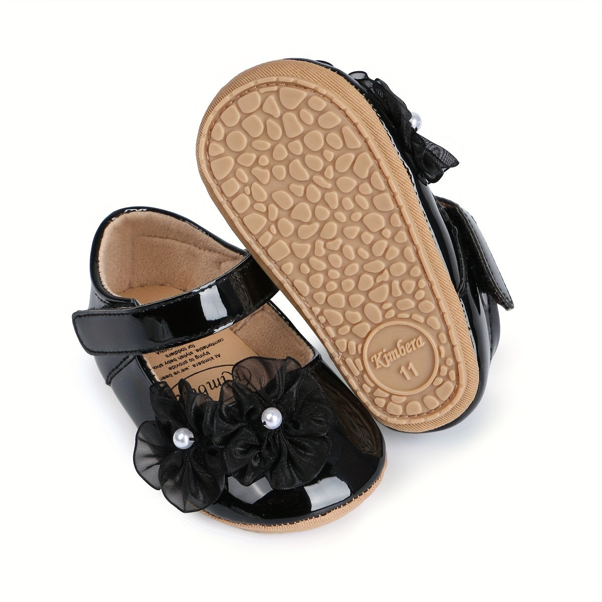 Bolalar qizlar uchun Mary Jane flats, gullar bilan bezatilgan, bahor va kuz uchun