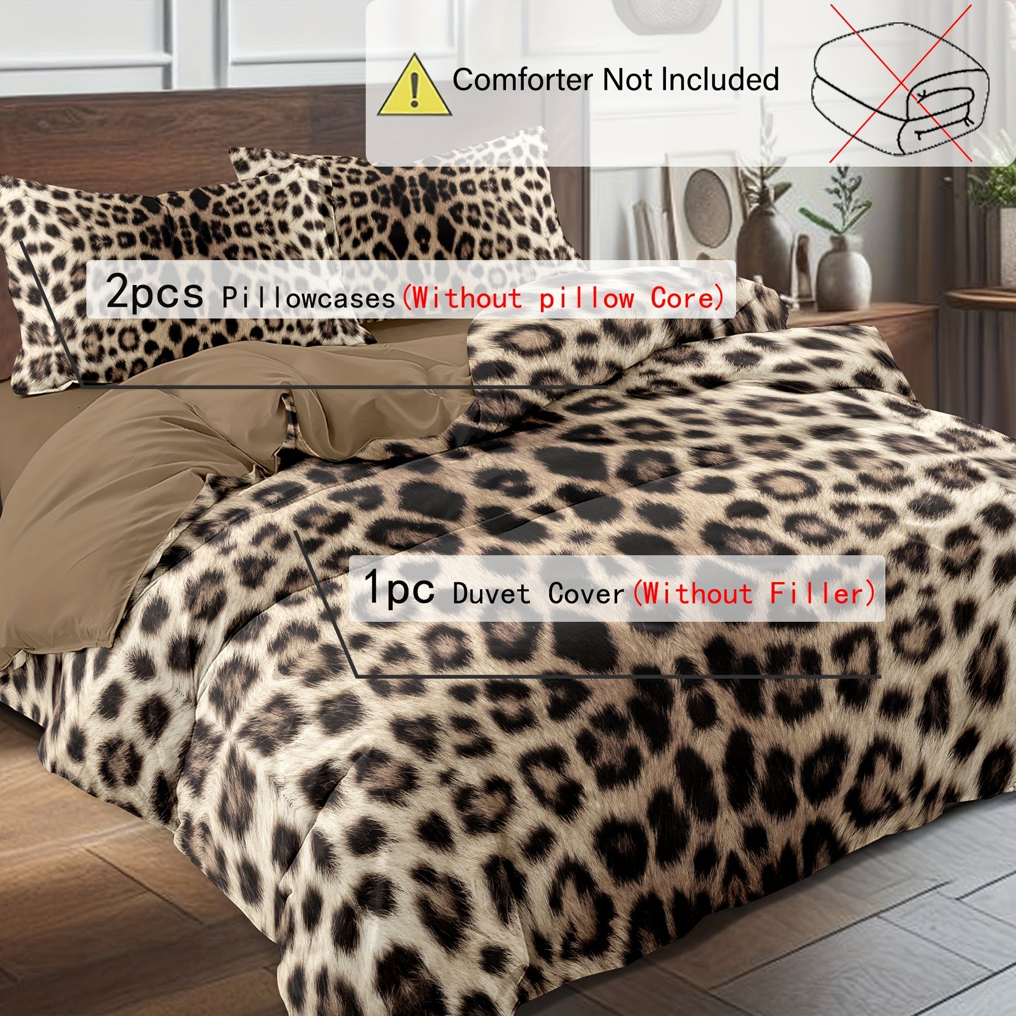 Polyester Digital Printing Quilt Cover Set with Leopard Pattern and Pillowcases