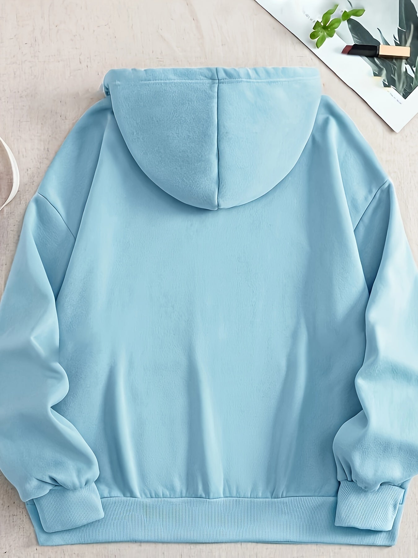 Women's Hooded Polyester Sweatshirt with Zipper and Solid Color Design