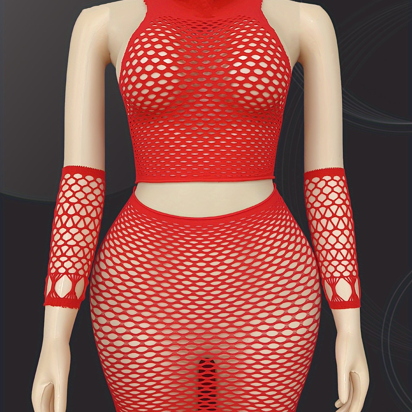 Женский комплект из кроп-топа и юбки из сетчатого кружева plus size, легкая поддержка, однотонный