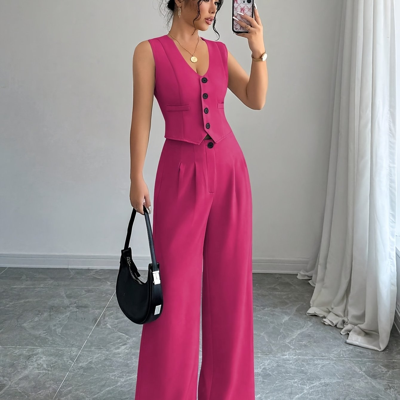 Women's V-Neck Solid Color Blazer Regular Fit Button Detail Spring Fall Polyester