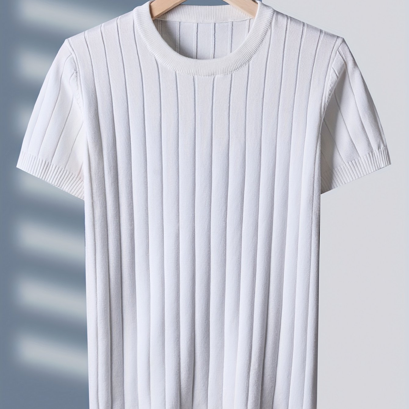 Men's Short Sleeve Knit Sweater Casual Fall Winter Solid Stripe Crew Neck Medium Stretch Polyester Viscose