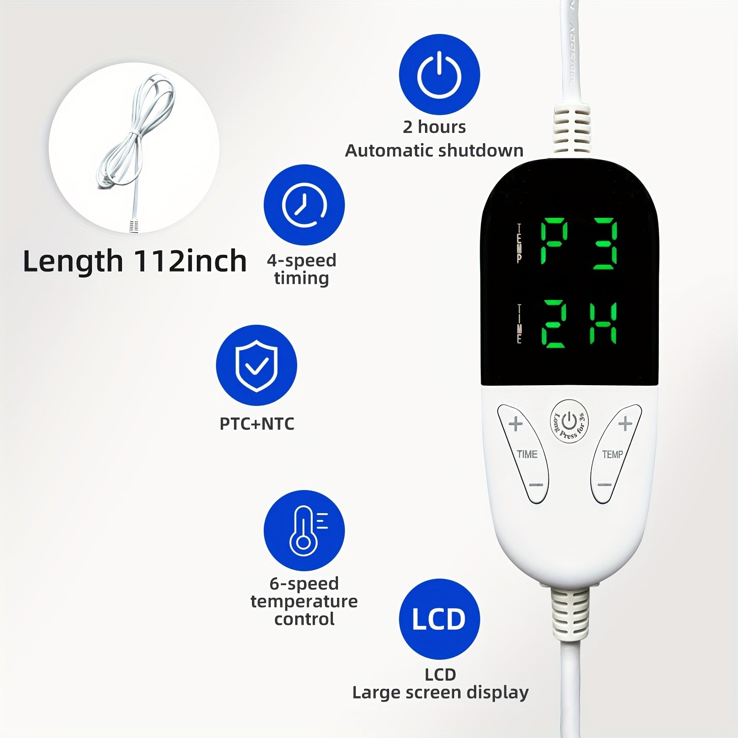 Большой нагреваемый шарф из мягкой ткани для шеи и плеч с 6 настройками температуры