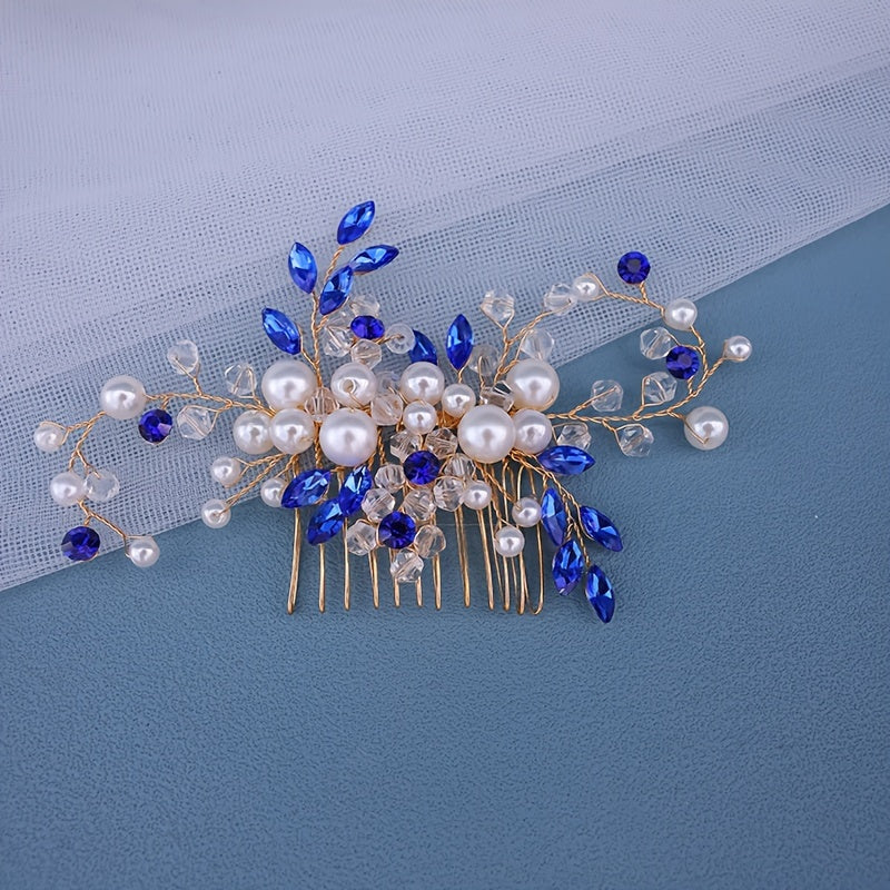 Silvery Hair Comb with Faux Pearls and Rhinestones for Wedding Bridal Hair Accessories