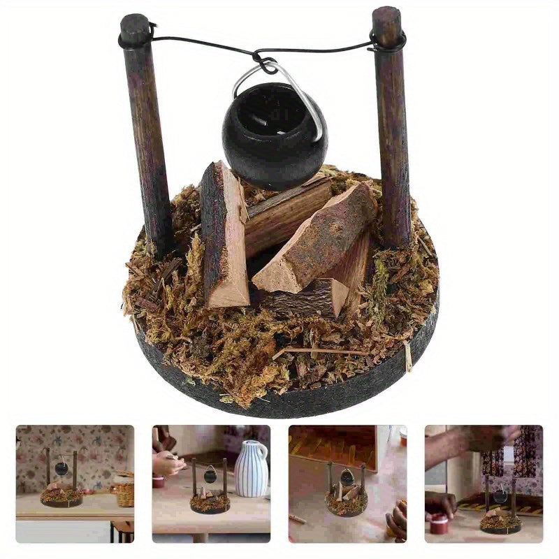 Caramel Wooden Stove and Firewood Decor for Fairy Gardens and Camping