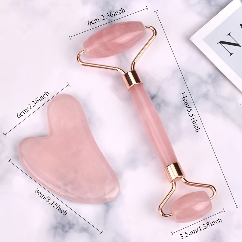 2pcs Facial Massage Roller and Scraping Tool Set Dual Head Heart Shaped ABS Skin Care Body Massager