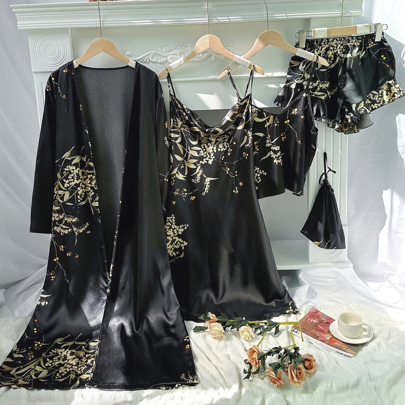 Women’s Printed Pajama Set with Cherry Pattern, Polyester, All-Season