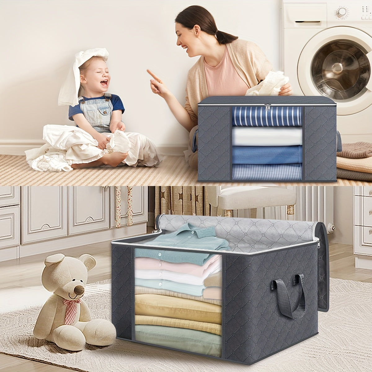 Foldable Fabric Storage Bins for Clothes Blankets and Organization Large Capacity