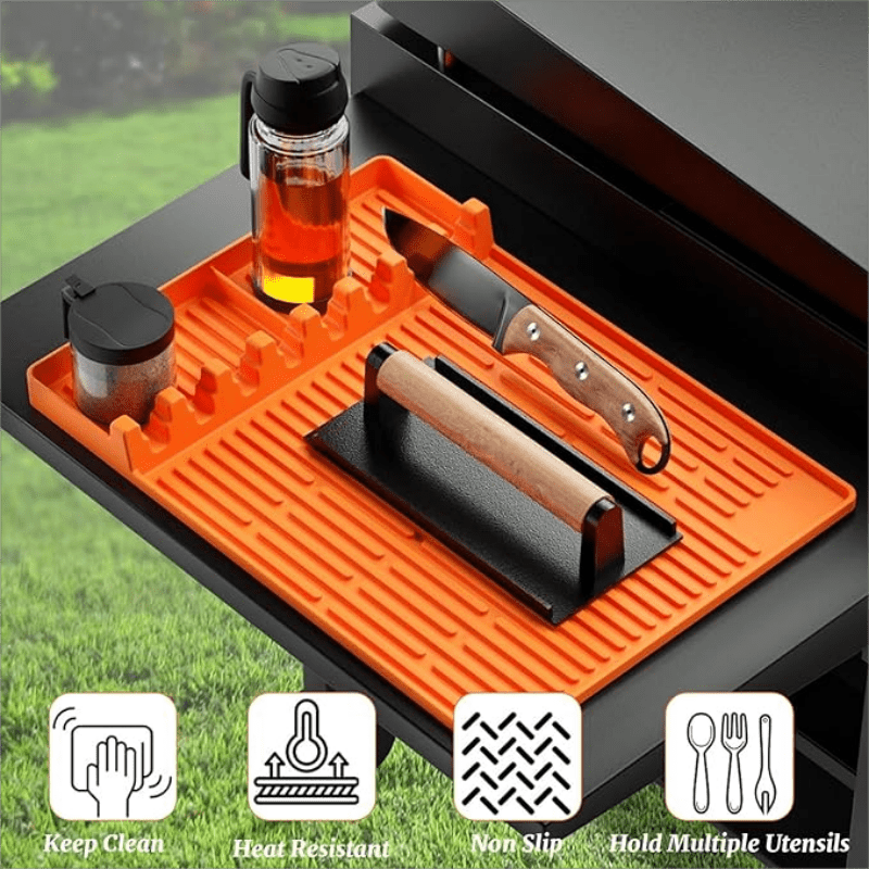 Black Stone BBQ Side Shelf Pad for Outdoor Kitchen Countertops with Silicone Scraper and Drip Tray